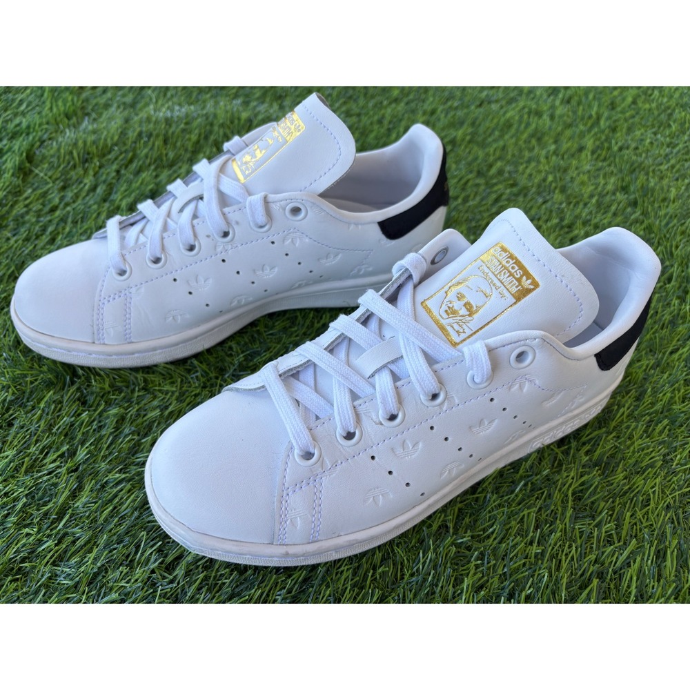 Adidas Stan Smith White Gold Trefoil Embossed Sneakers FZ6371 Womens 5 Kids 4Y